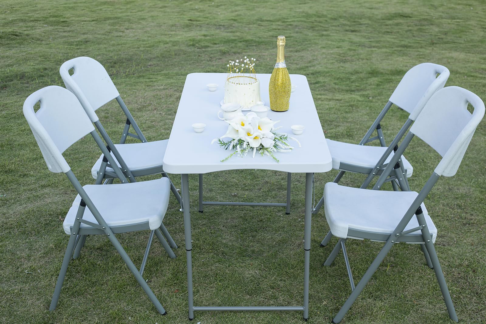 TL-48Y Mesa plegable redonda de plástico de 4 pies plegable por la mitad con asa, resistente, portátil, para interiores y exteriores, para jardín, fiesta, picnic, camping, barbacoa, comedor, 7