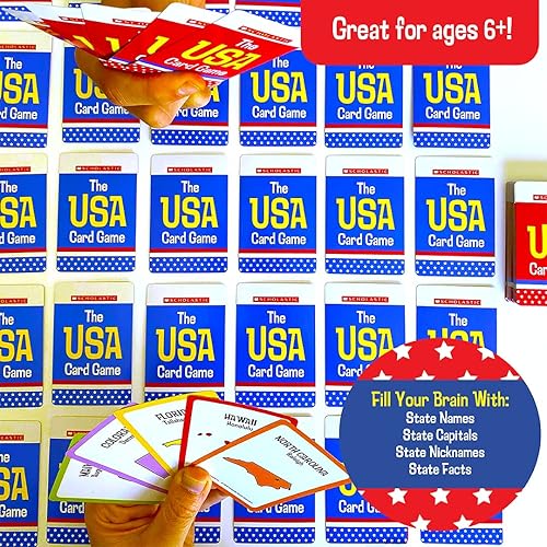 Miniatura 3 de University Games, Scholastic USA - Juego de cartas de viaje, aprende capitales estatales y hechos históricos, gran juego de cartas de desafío de