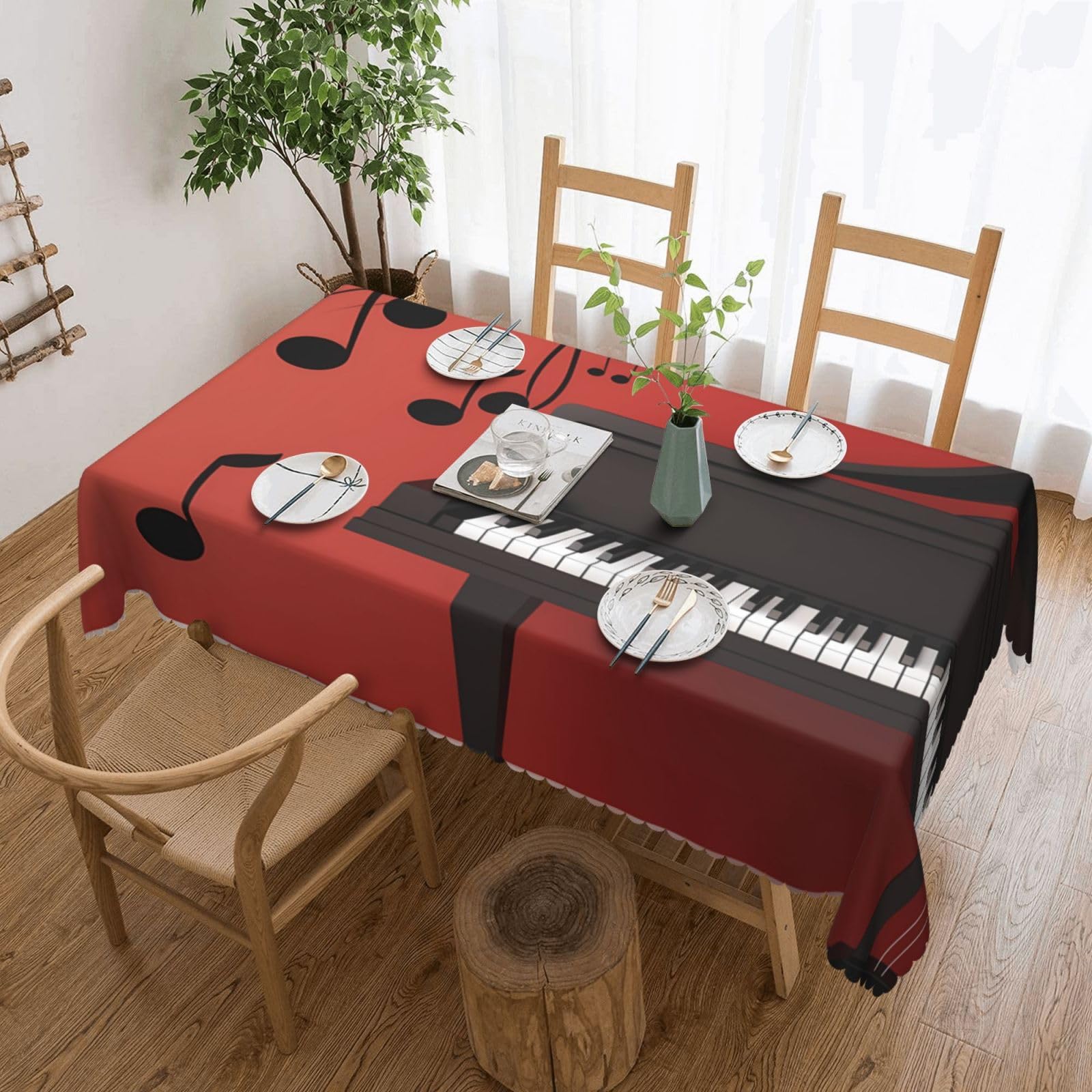 Nappe rectangulaire impermeable et infroissable motif piano pour mariage et fete