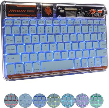Thanice Wireless Bluetooth Keyboard,7 Colors Backlit Rechargeable Mac Keyboard, Silent Light Up Portable Keyboard for iPad iOS Android Windows DevicesBlue