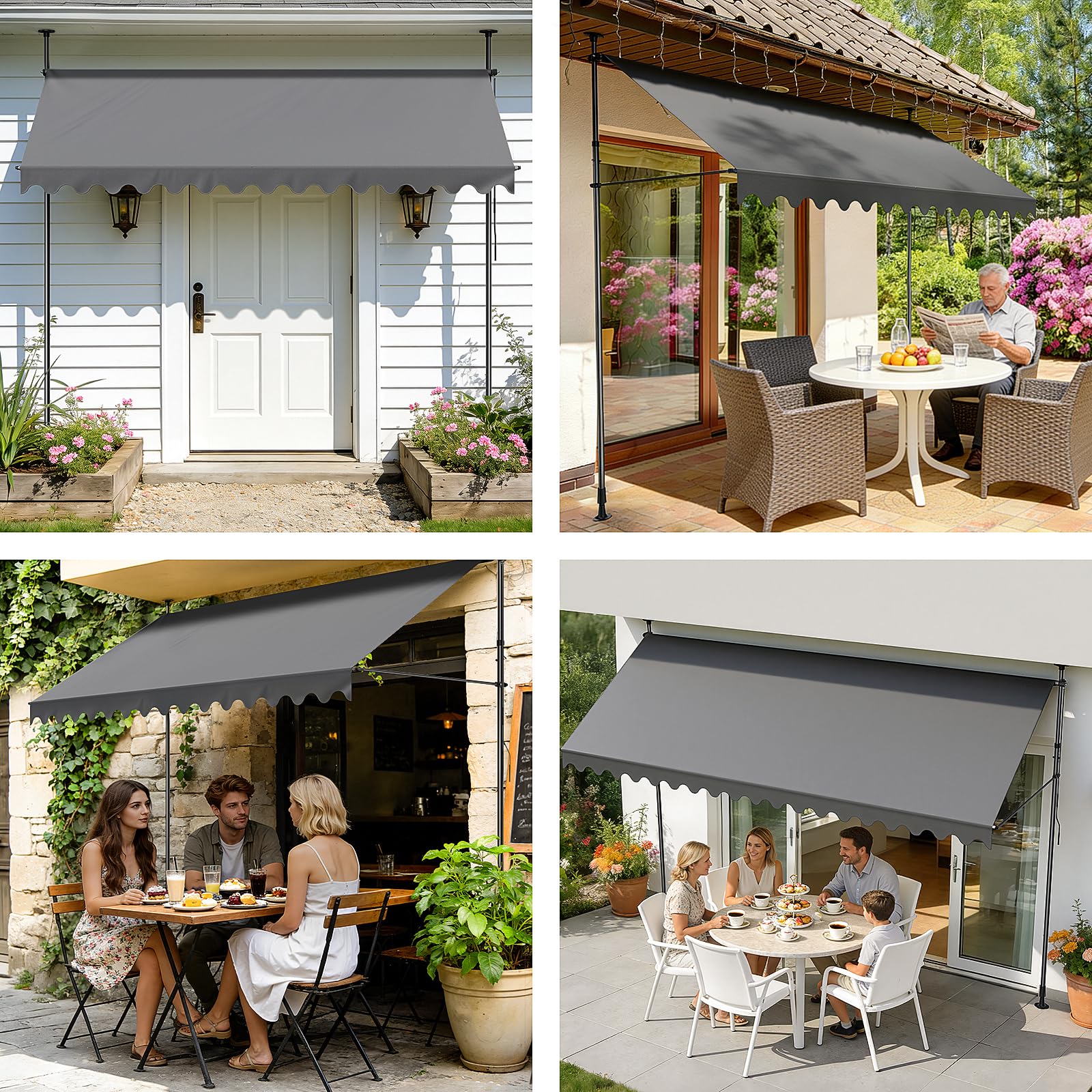 Tenda da Sole a Bracci con Manovella | Protezione Balcone, Regolabile, Senza Forare, a Manovella | Tenda resistente per Esterno ai raggi UV e regolabile in Altezza | Grigio (300 x 180 cm)