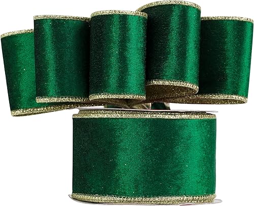Miniatura 4 de HUIHUANG Cinta de terciopelo verde con alambre, cinta de terciopelo de Navidad con borde con alambre de 2.5 pulgadas, cinta de terciopelo de doble