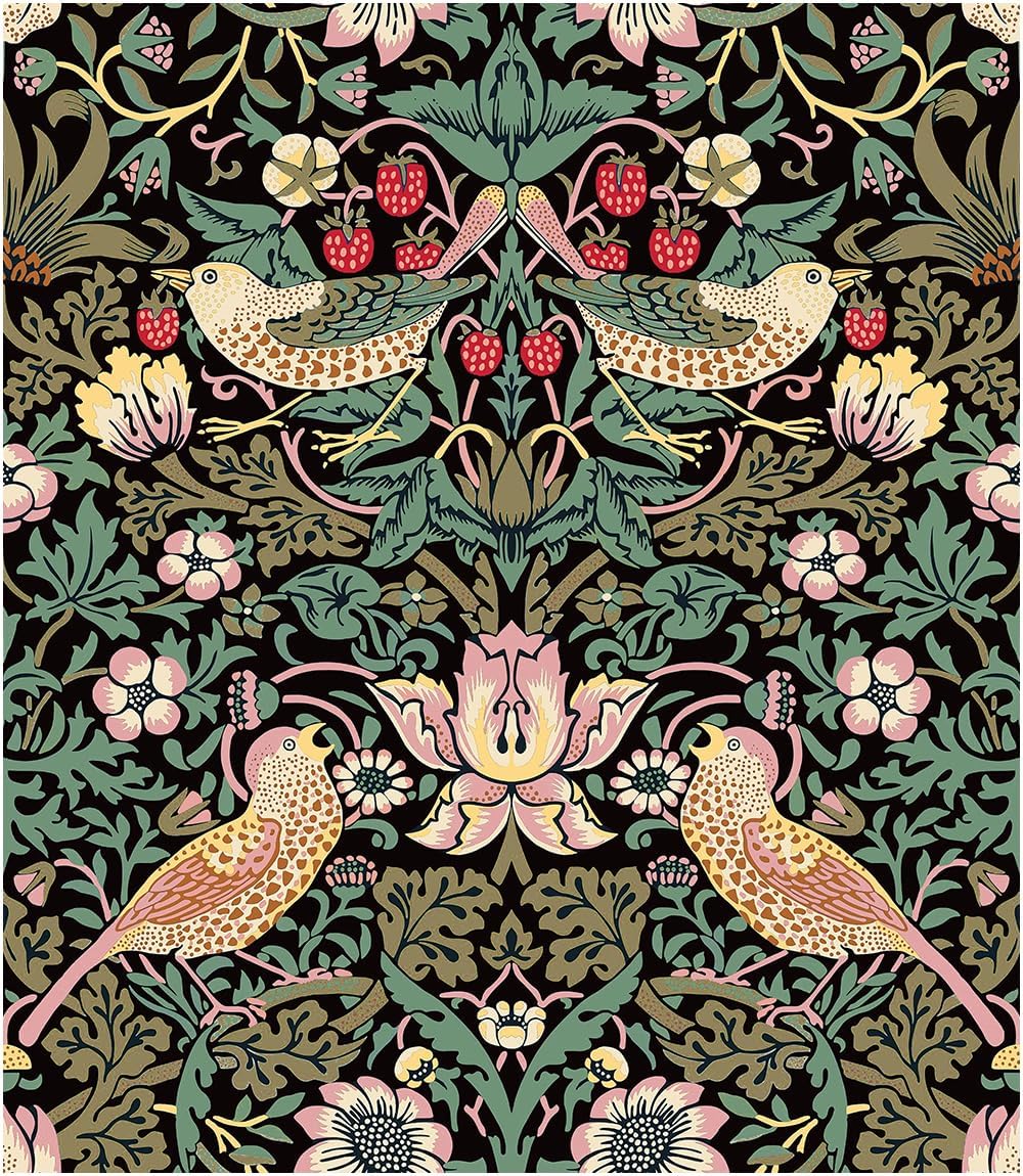 Peel and Stick Wallpaper Removable Dark Floral Wallpaper Vintage Self Adhesive Renter Friendly Wallpapers for Bathroom Boho Leaf Contact Paper for Bedroom 17.5 x 118 in