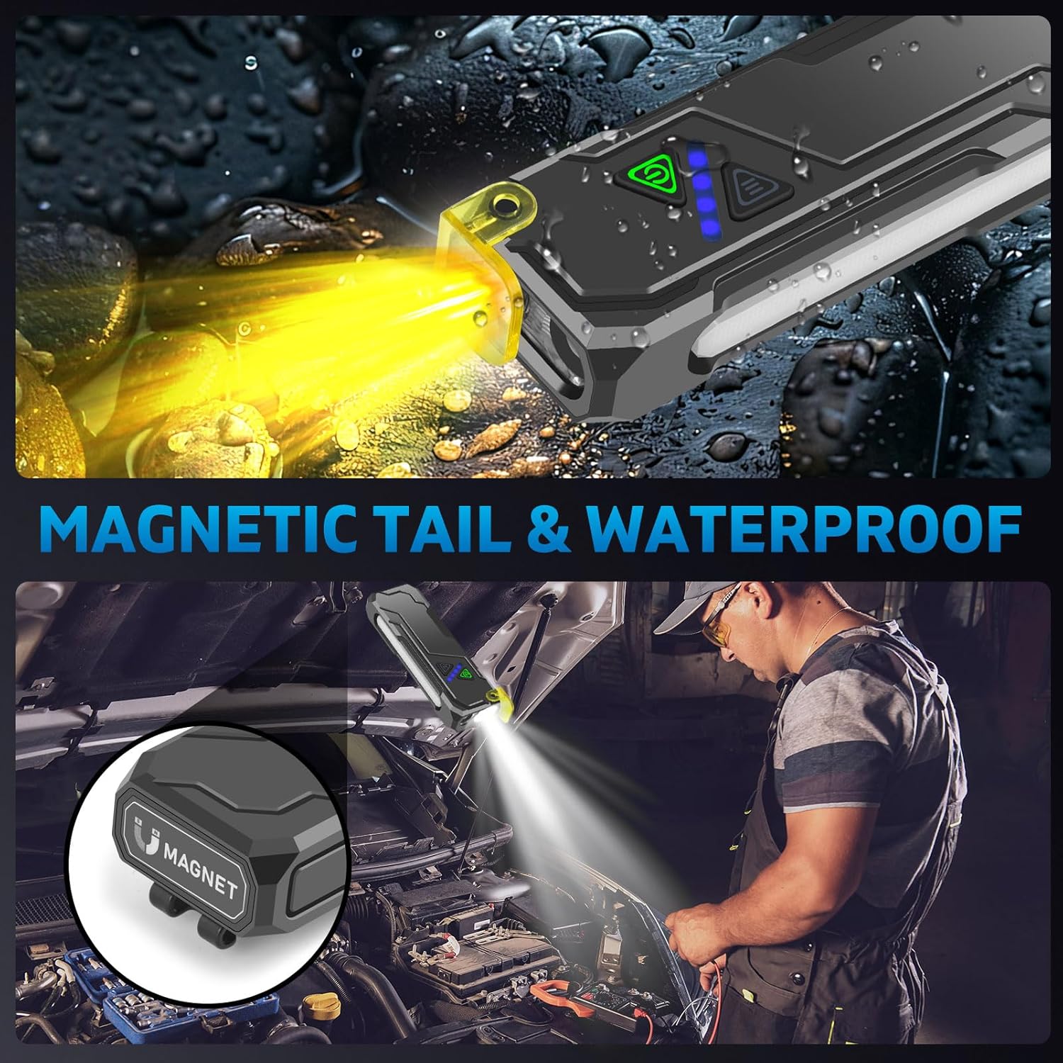 Rechargeable Flat EDC Flashlight with Yellow Light Diffuser UV Black Light Magntic Bace Clip for Home Use and Camping Dog Walking Outdoor Activitie