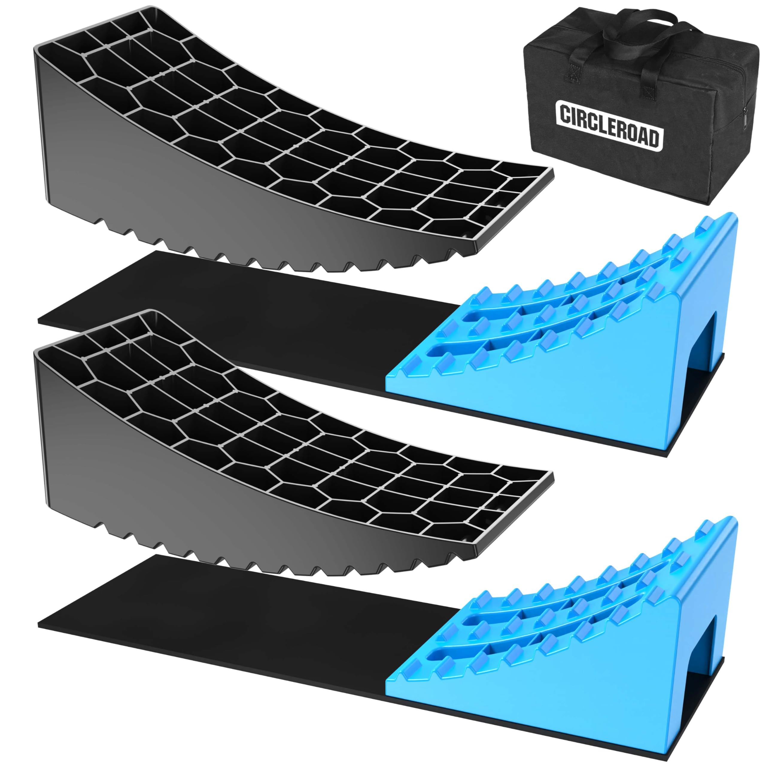 CirclrRoad RV Levelers, Heavy Duty RV Ramps for Leveling, Camper Wheel Levelers, Trailer Leveling Up to 35,000 lbs with Rubber Anti-Skid Pads and