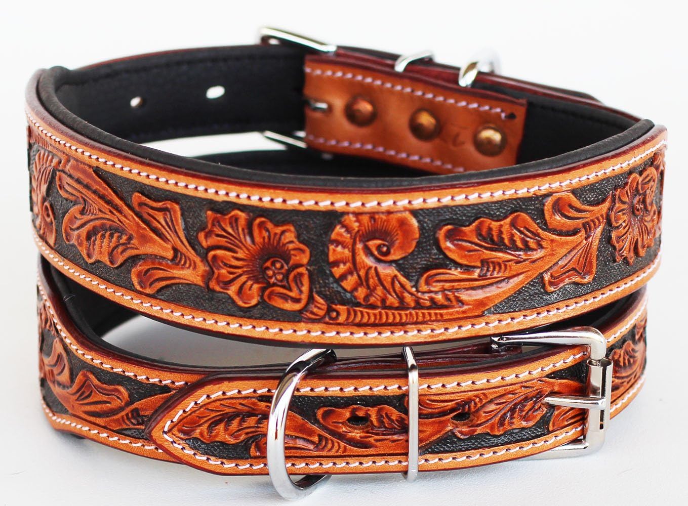 Pro Rider Hand Tooled Dog Puppy Collar Cow Leather Challenger Made USA 6022A