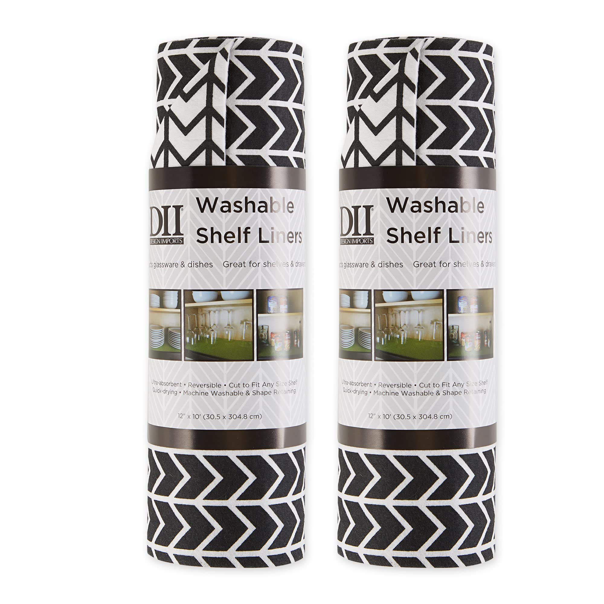 DII Fridge & Shelf Liner Collection Non-Adhesive, Cut to fit, Machine Washable, 12x20, Black Herringbone, 2 Piece
