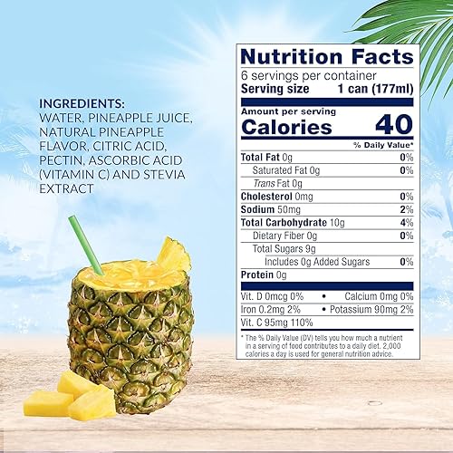 Miniatura 2 de Dole Bebida ligera de jugo de piña, sin azúcar añadida, 40 calorías por lata, 6 onzas líquidas (paquete de 6), 48 latas en total
