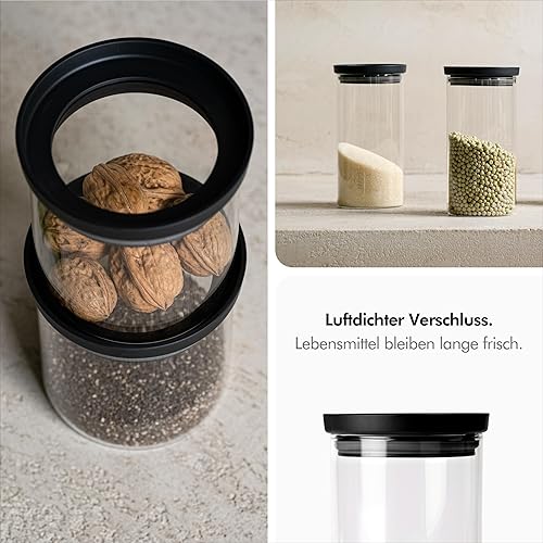 Miniatura 5 de KIVY Tarros de vidrio herméticos con tapa de vidrio transparente 2 recipientes de almacenamiento de alimentos de 60 onzas Contenedores de