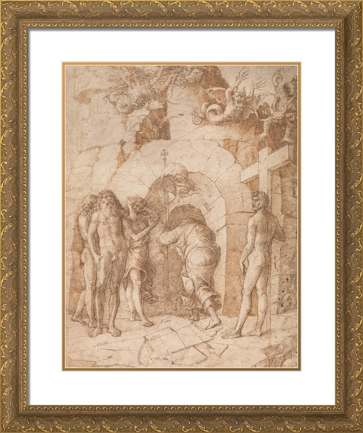 ArtDirect Mantegna, Andrea 20x24 Black Ornate Framed Art Print with Double Matting Titled: The Descent into Limbo
