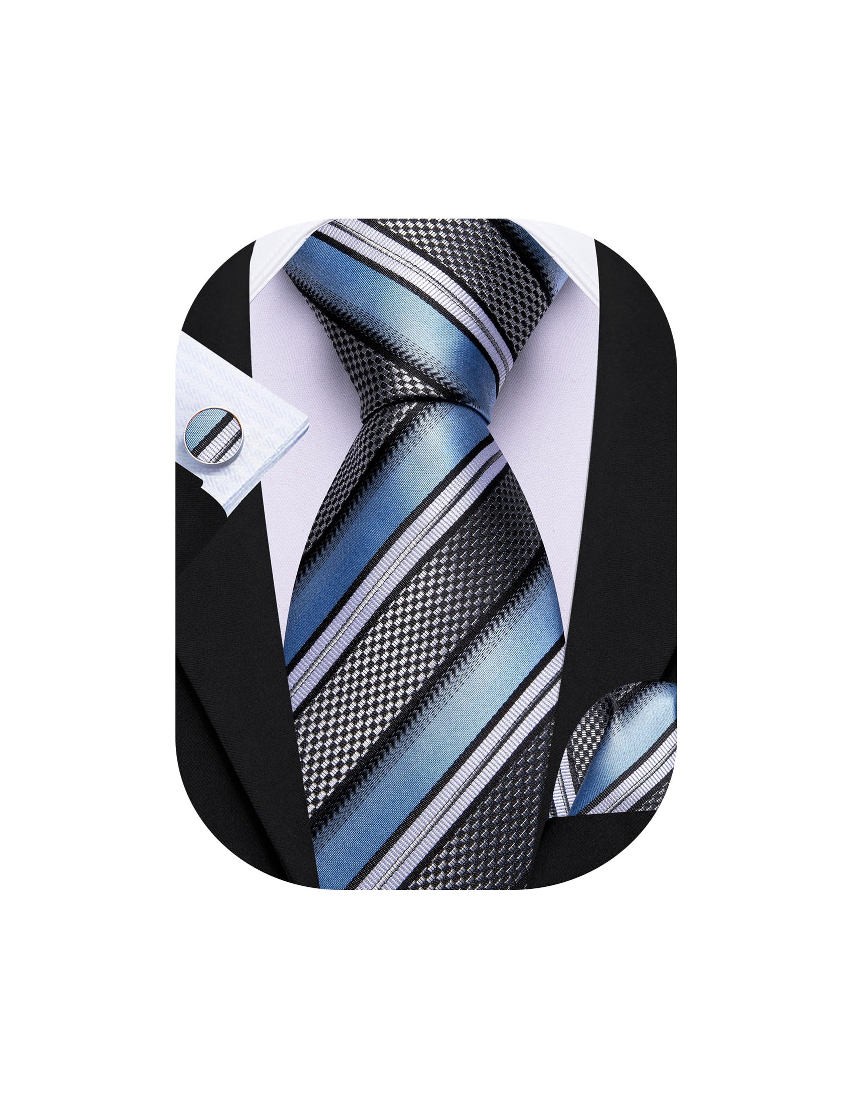 Barry.Wang Mens Tie Set Plaid Check Stripe Neckties Pocket Square Cufflinks | Woven Classic,Formal/Casual Men's Necktie,Luxury,Business,Wedding,Party,Prom,Graduation
