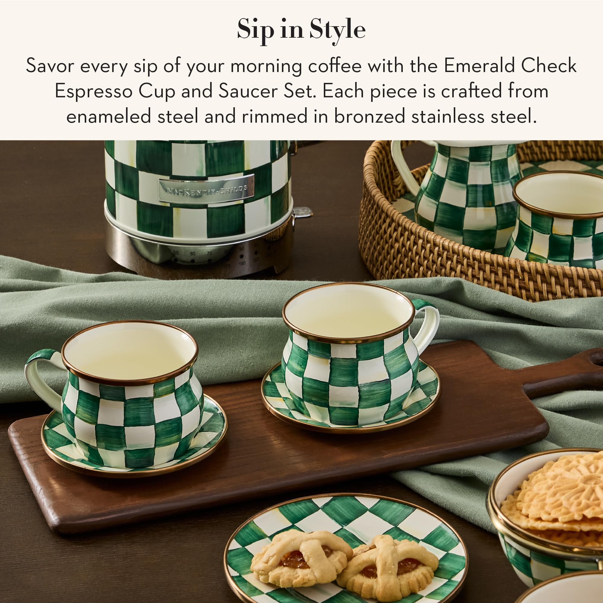✴️エリザベート✨コーヒーカップ一客✨コースターセット Amazon.com | MACKENZIE-CHILDS Espresso Cup and Saucer Set, Green