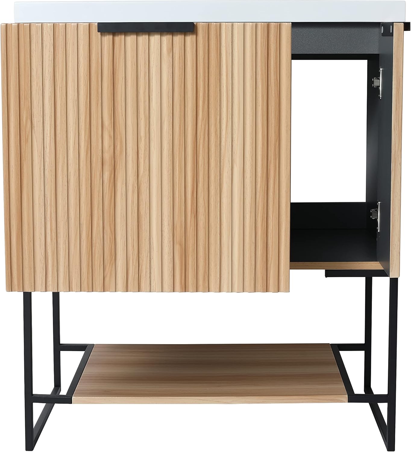 30 Inch Bathroom Vanity with Sink, 30" Freestanding Vanity with Open Shelf and Drawer, Plywood Wooden Bathroom Cabinet with Metal Legs, Modern Floor-Standing Cabinet Set (Maple-Stripe)