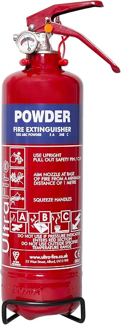 UltraFire 1kg Powder Fire Extinguisher - Car, Taxi, Caravan, Camping, Boat - Kitemarked EN3