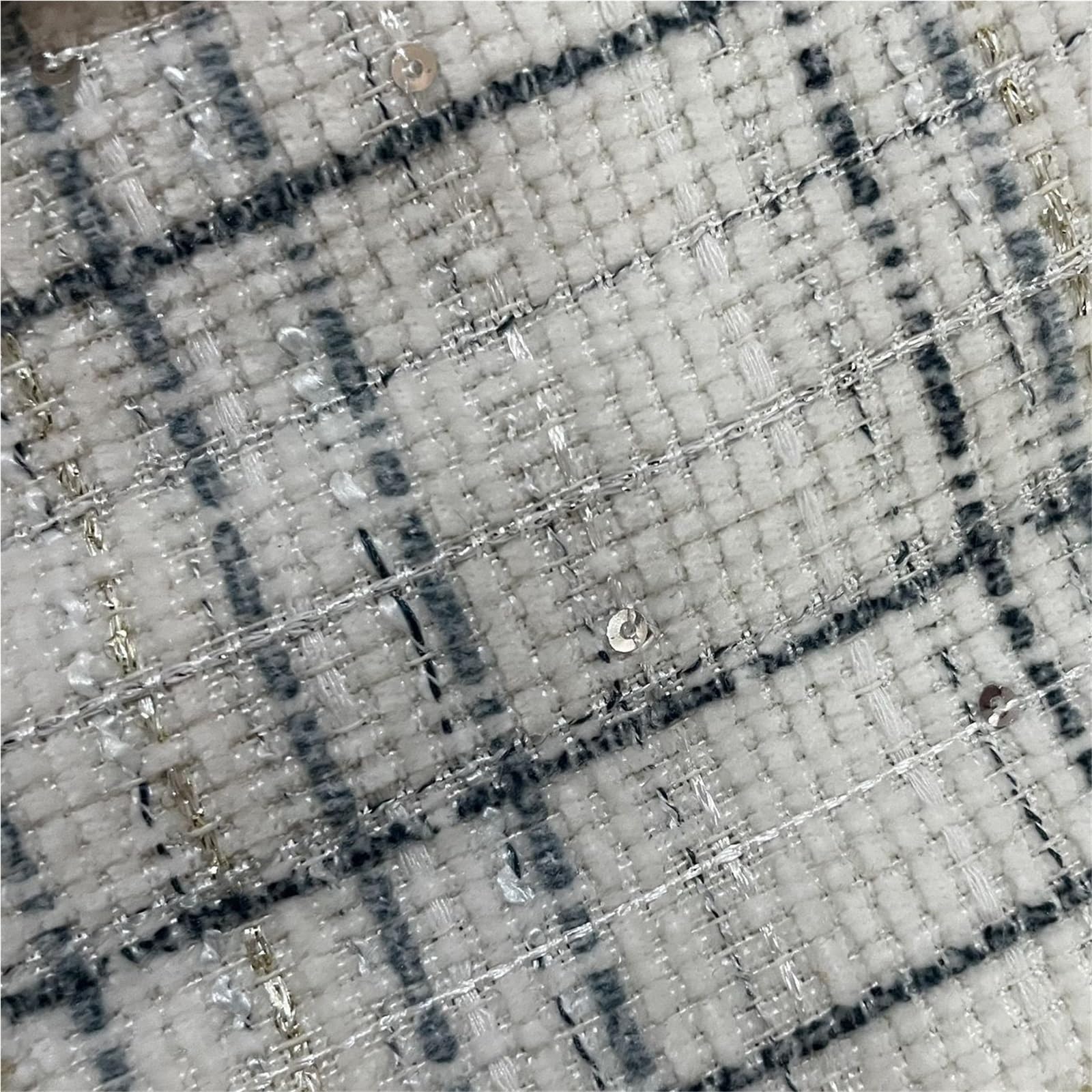 Tkanina tweedowa, Cekinowa tweedowa tkanina poliestrowa do szycia płaszcza Spódnica Kamizelka wielokolorowa 100 cm x 148 cm(Blue and White)