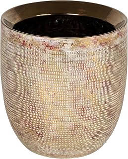 Creative Co-Op Embossed Textured Stoneware Planter, Metallic Gold