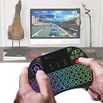Télécommande Clavier Sans Fil Rii pour Android TV, Clavier avec Pavé Tactile et Bouton de Défilement, Télécommande Portative, Mini Clavier avec Rétroéclairage RGB Rechargeable pour Raspberry Pi, KODI, PC, Projecteur, Smart TV