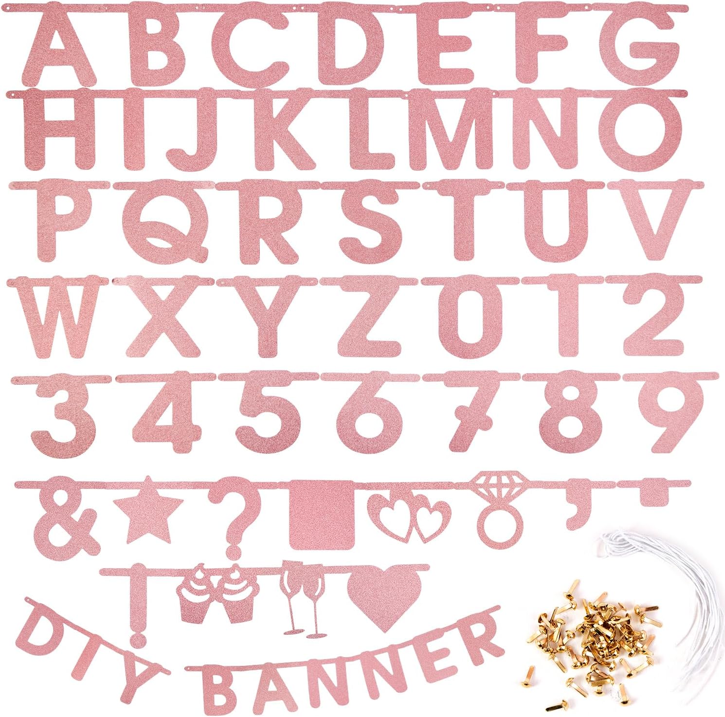 SUNBEAUTY 127 Pcs Rosegold Glittery DIY Make Your Own Banner