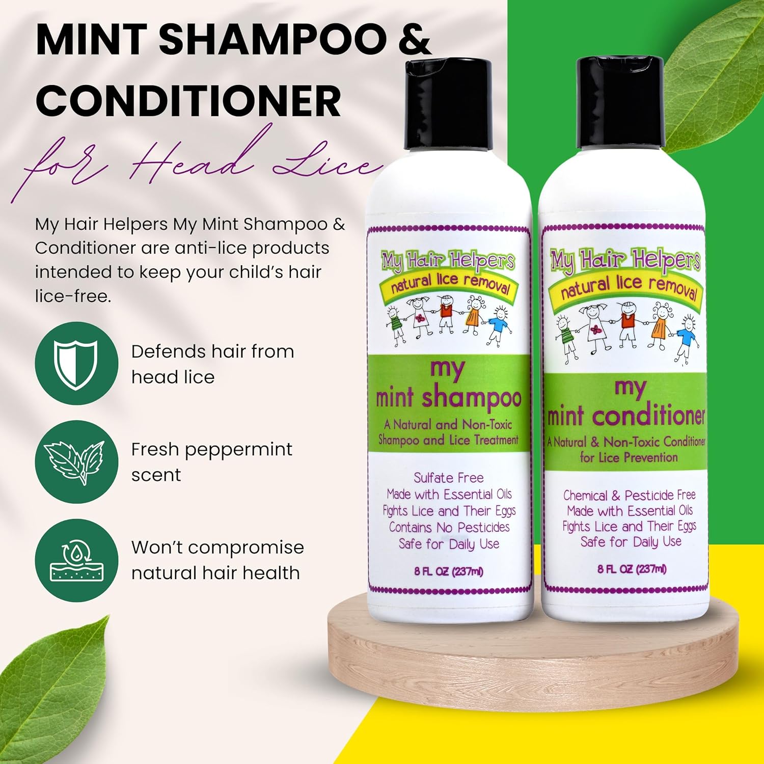 My Hair Helpers Deluxe Family-Size Head Louse Treatment Kit Includes Nit Comb, Mousse, Mint Lice Prevention Shampoo and Conditioner, Spray, and Dimethicone Oil, Works on 2-4 Kids