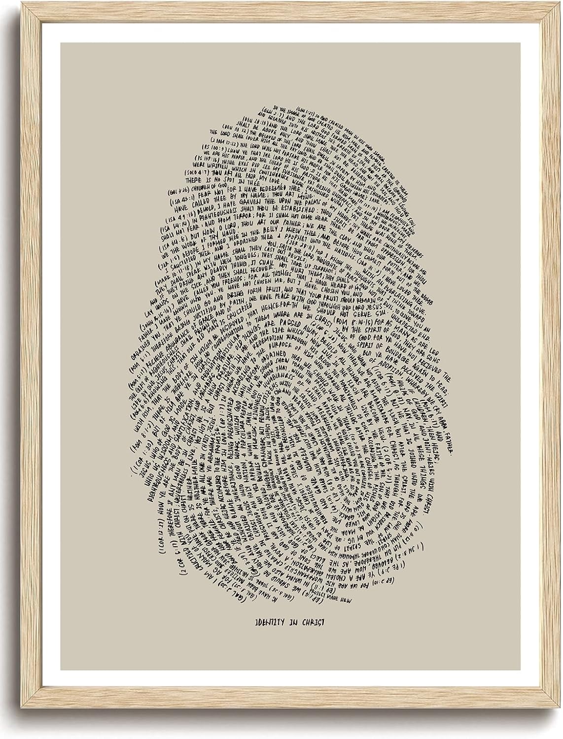 KISSFOX Jesus Christian OAK Wood Framed Wall Art Identity in Christ Thumbprint Canvas Art Prints Inspirational Bible Pictures Wall Decor Sketch Faith Art Paintings Posters For Bedroom Living Room