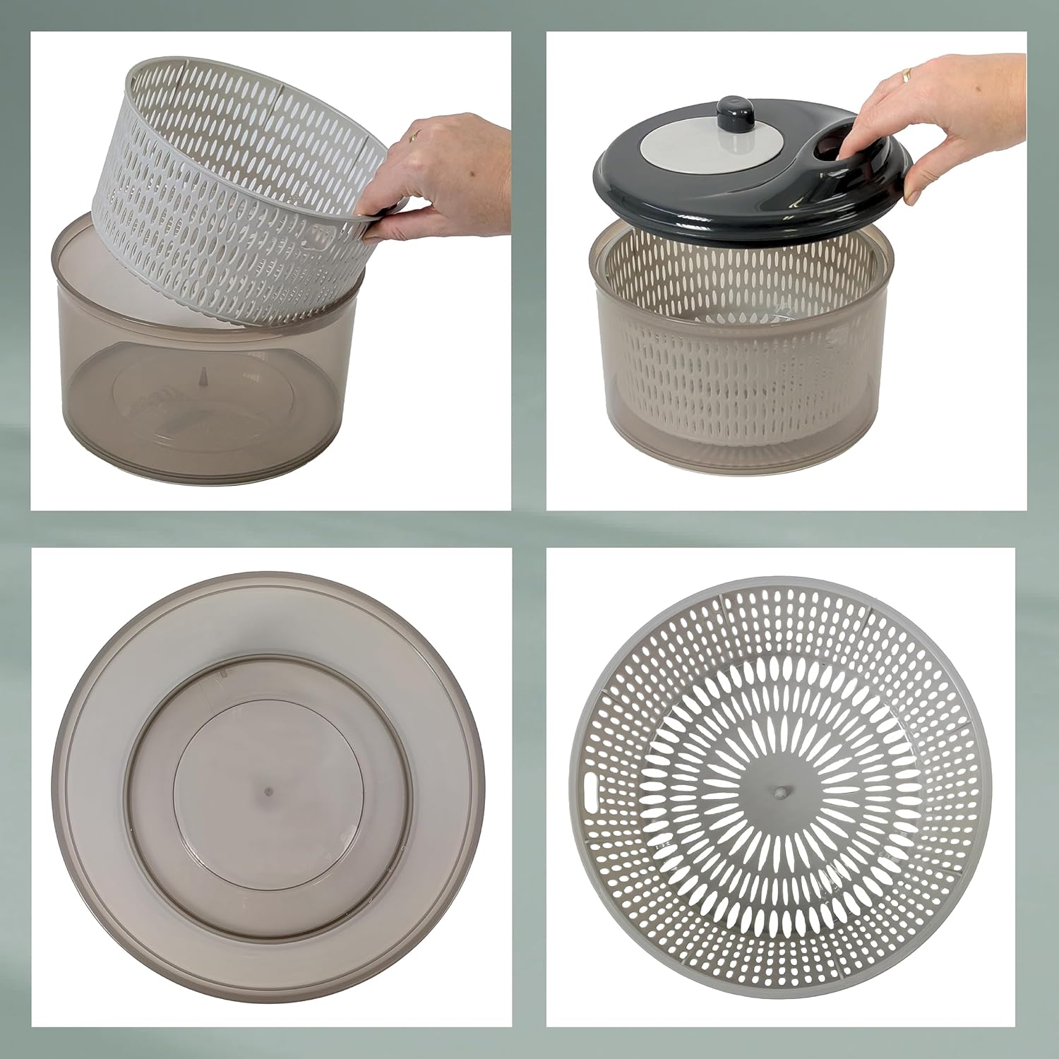 kela 12099 Salad Spinner with Lid 23 cm Dry, Salad Spinner, Plastic Strainer, Colander for Vegetables, Fruits, Penne, Grey, Plastic