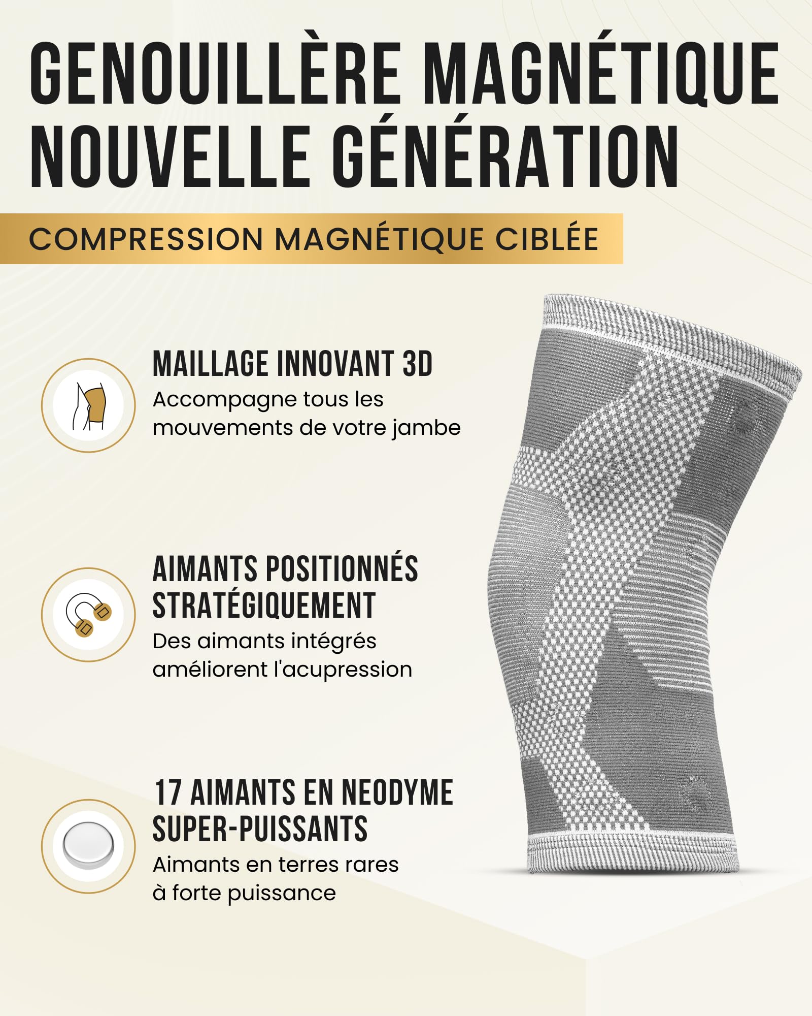 MagnetRX® - Genouillère rotulienne (lot de 2) Manchon de compression pour genoux avec aimants ligamentaire pour le sport maintien du ménisque Taille (Grand)