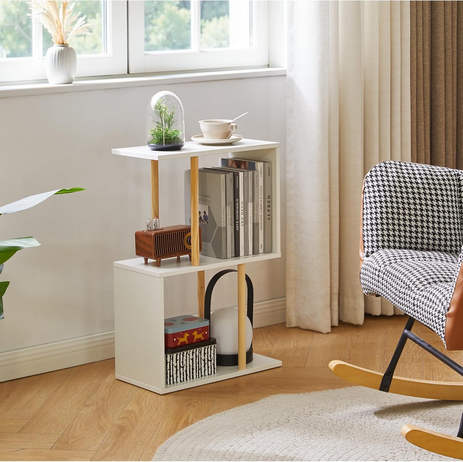 Aibiju Narrow Side Table with Open Storage Shelf, S-Shaped End Table, 3-Tier Nightstand, 23 inches High, Sofa Table for Small Spaces, White Side Table YD-ST003W