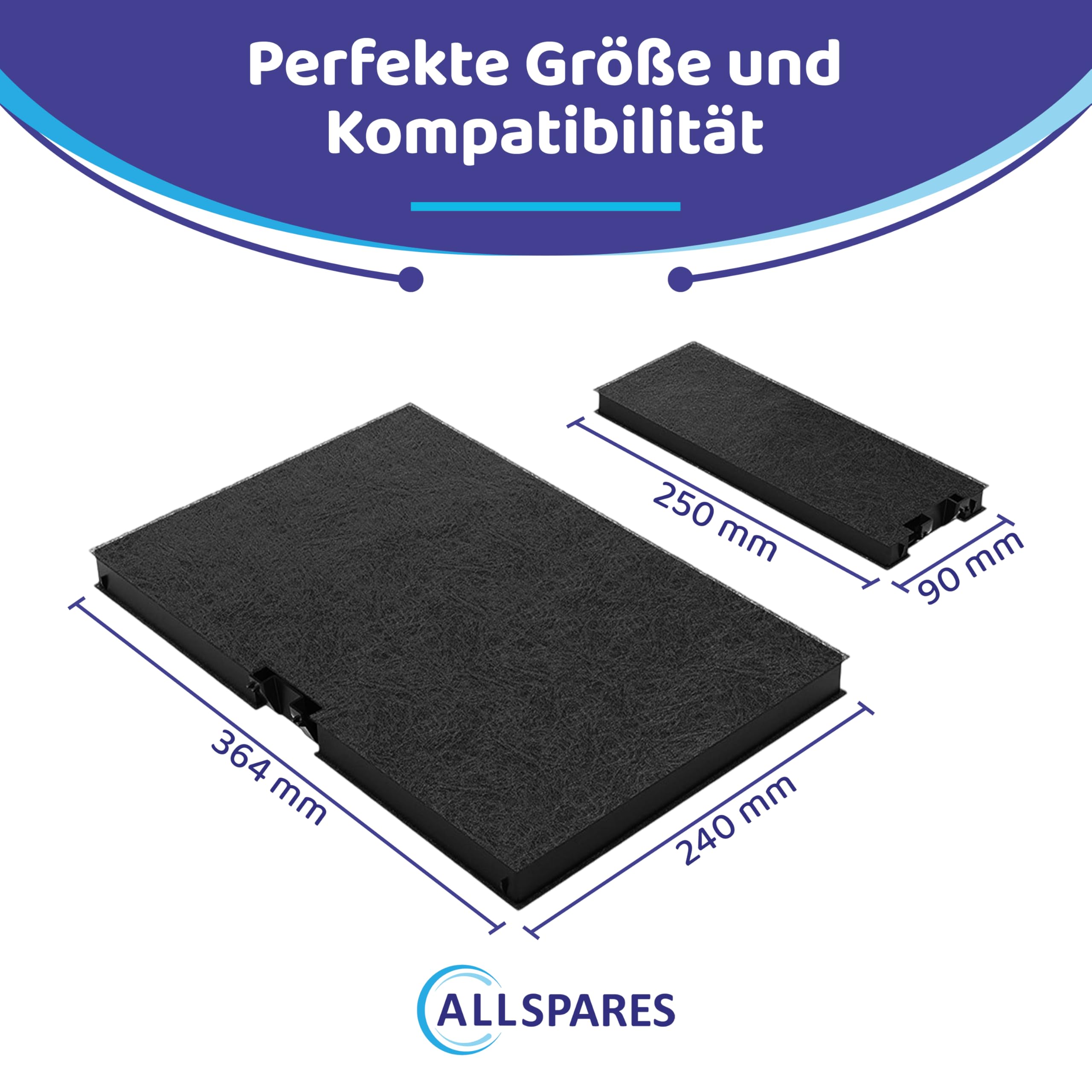 Aktivkohlefilter (2 St.) für Dunstabzugshauben geeignet für Bosch DWZ0AK0A0, 11018700 | Siemens LZ10AKA00 | Neff Z51AIA0X0 | Constructa 17000965 | 364x240mm & 250x90mm