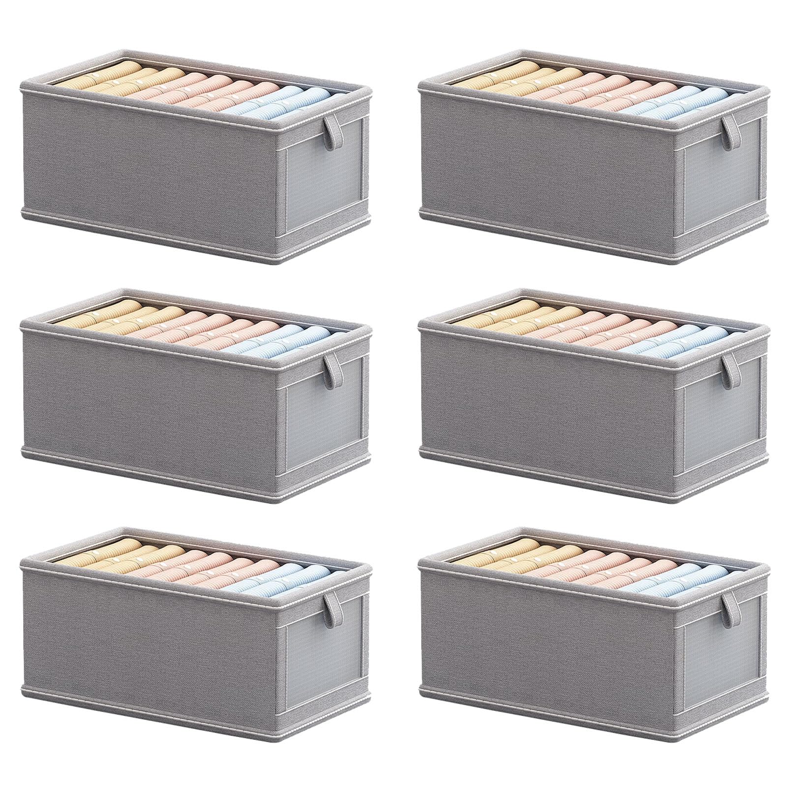 MZY LLC 6 Pack Extra Large Closet Storage Bins with Clear Window, Foldable Storage Baskets for Shelves, Clothes Organizer for Organizing Clothing, Jeans, Toys, Books, Hand Bags, Shoes(Gray)