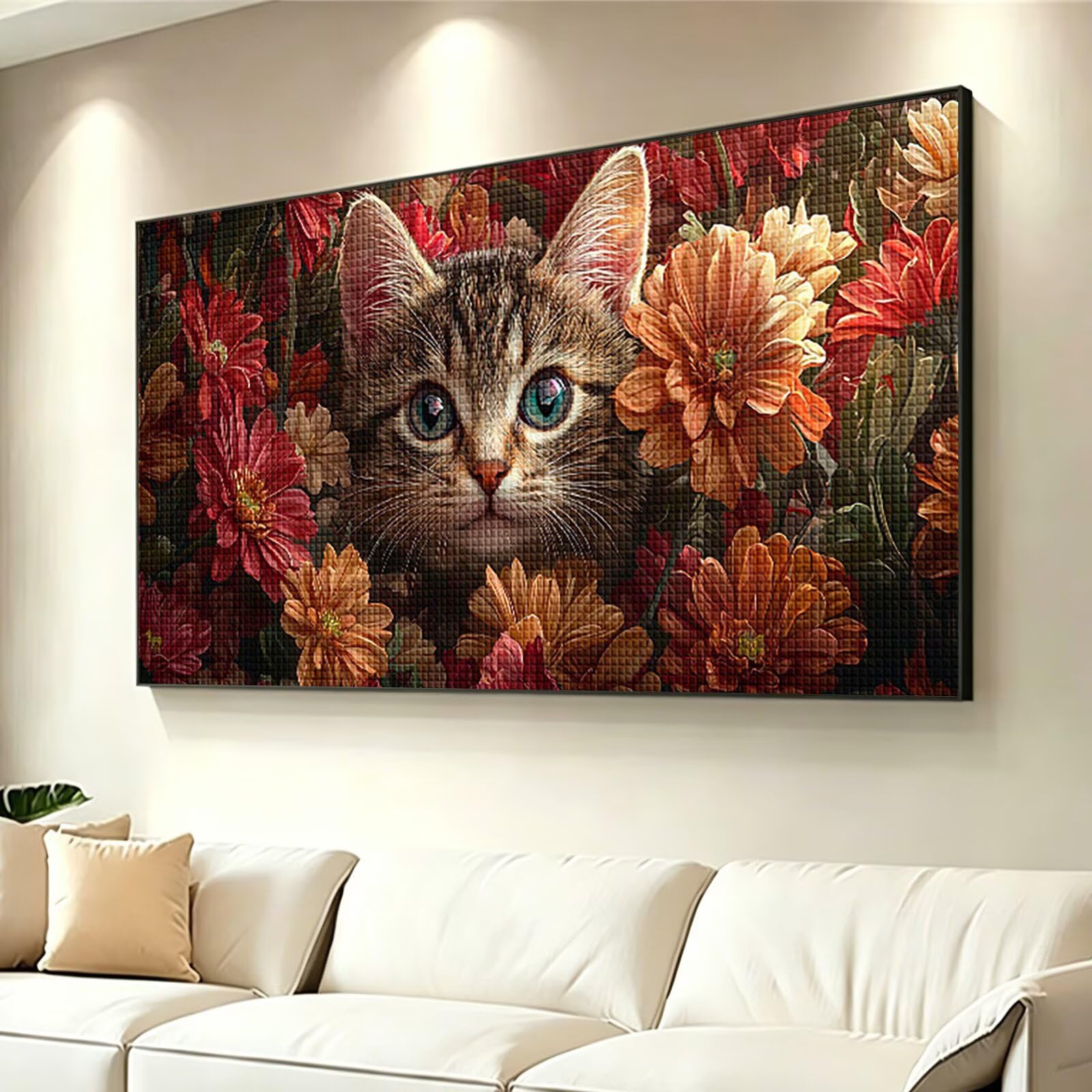 Diamond Painting Adultos Gato Pintura Diamante, Flor Diamond Painting 5D Completo, DIY Cuadrado Cristal Bordado Punto de Cruz Cuadros de Diamantes para Decoracion Hogar, Regalo Mujer 180x90cm 0J-818