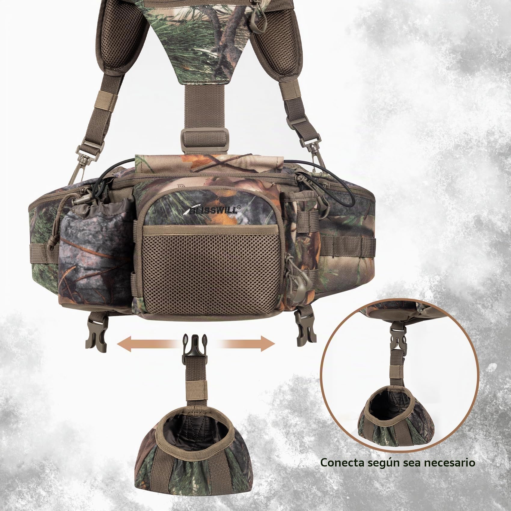 BLISSWILL Mochila de caza para hombres con bolsa de arnés, riñonera con soporte para el hombro, paquete de caza para rifle de arco, regalos de caza