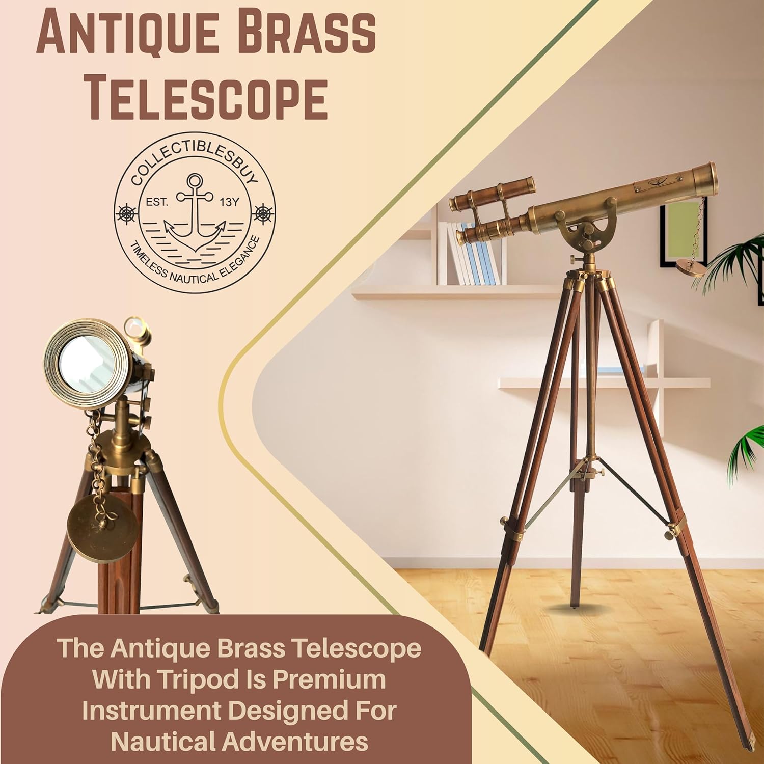 Victorian Marine Antique Floor Standing Brass Telescope Navy Adjustable Vintage Home Decor