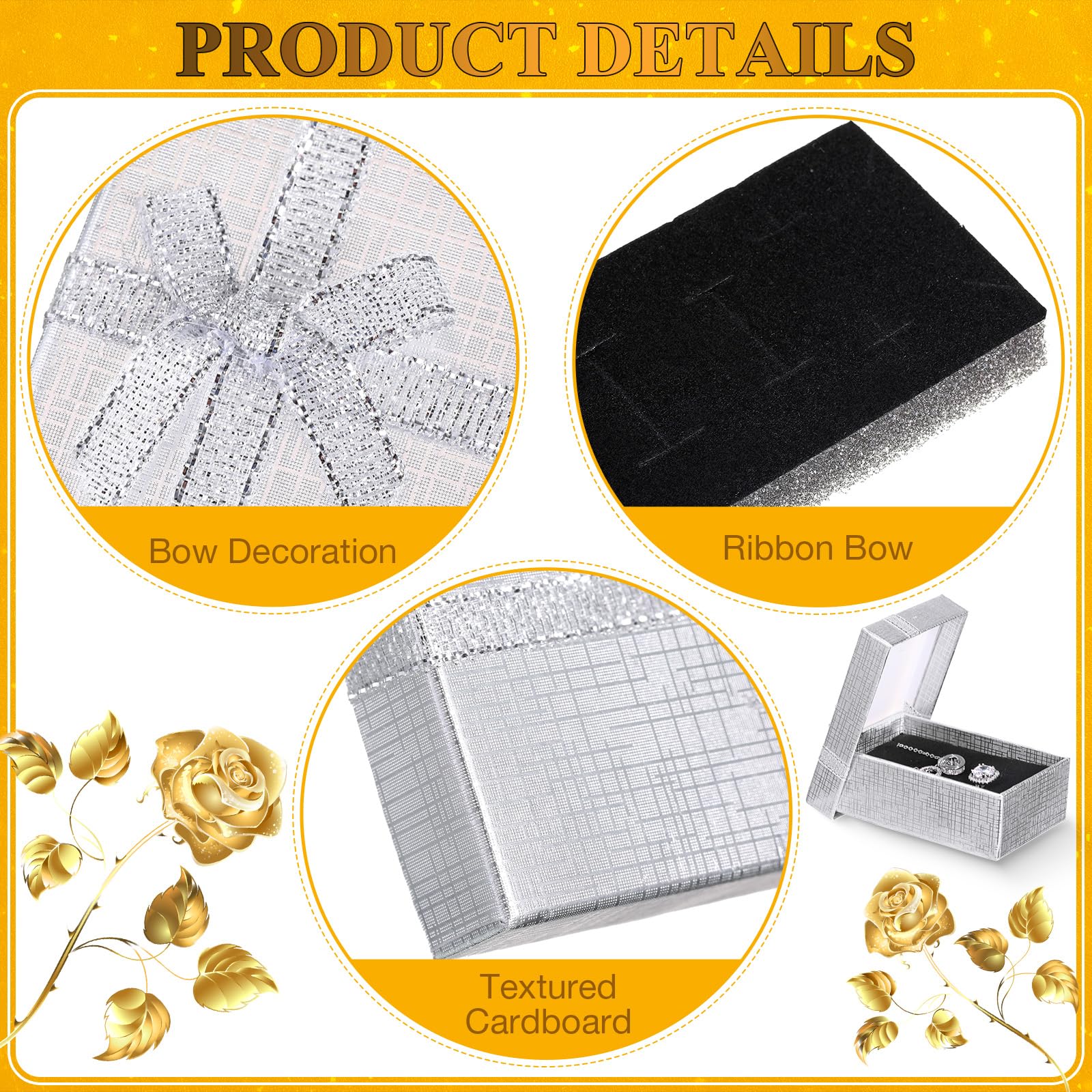 Resurhang 120 Stück Weihnachts-Geschenkboxen für Ringe, Schmuck-Geschenkboxen, Ohrring-Box, Geschenk mit Deckel, Schleife, für Weihnachten, Jubiläen, Geschenke, 5,1 x 7,9 x 2,8 cm, 3 Farben