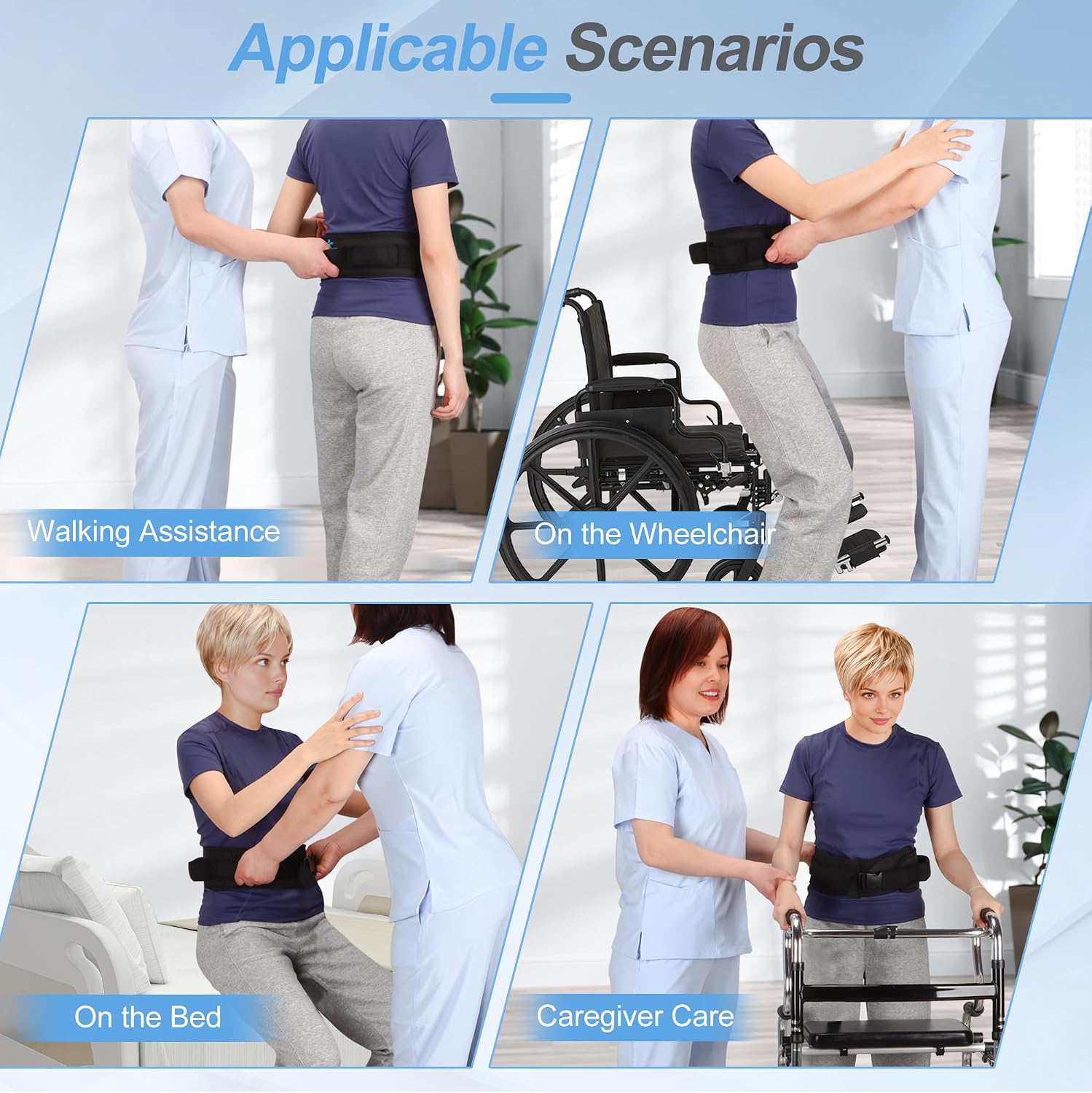 Gait Belt Transfer Belts with Handles for Lifting Seniors, Safety Gate Belt with Quick Release Buckle Nursing Safety Patient Assist for Elderly, Disabled, Physical Therapy, Caregivers(Black)