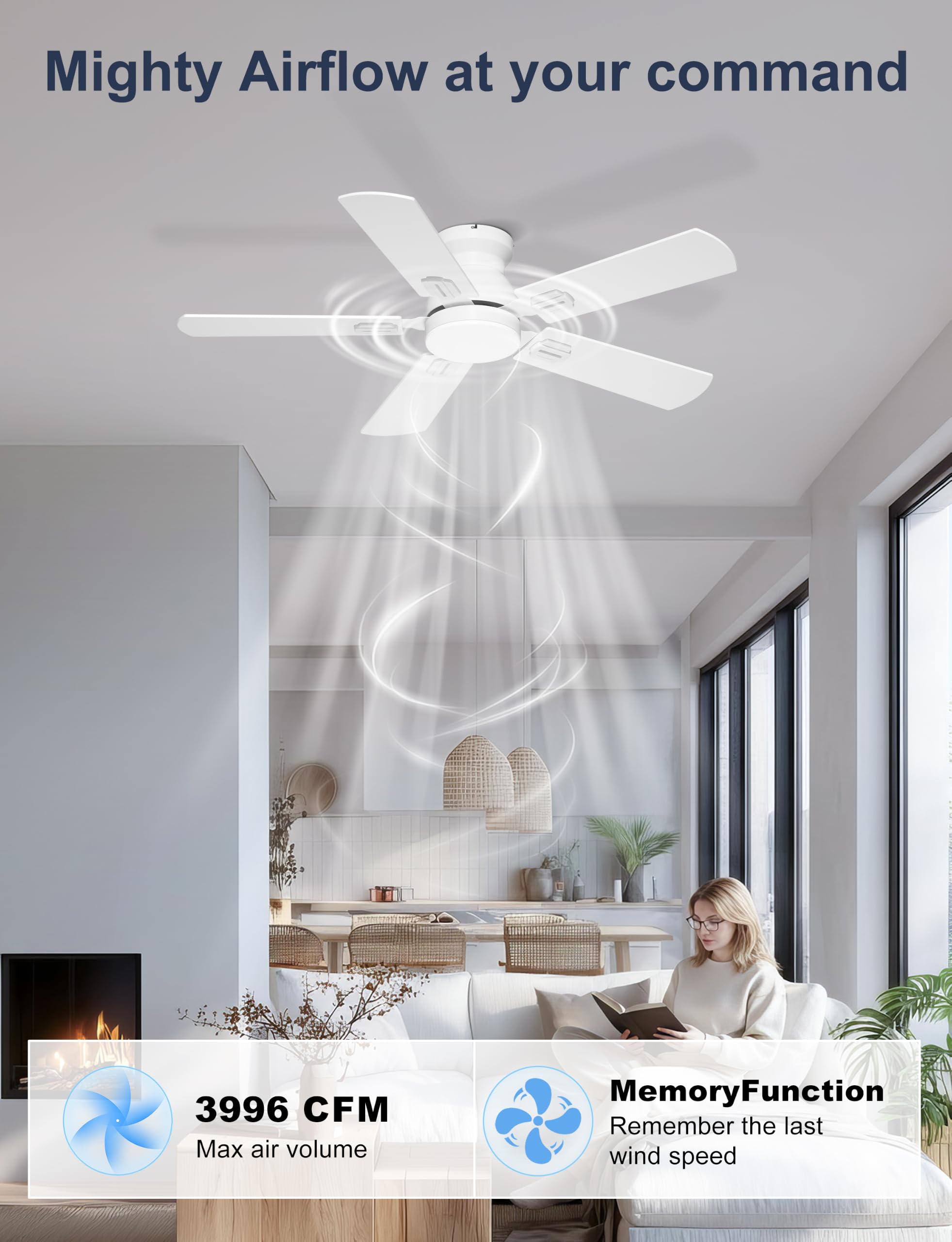42" White Ceiling Fan with Lights - Remote & Wall Control -5 42" White Ceiling Fan with Lights - Remote & Wall Control -5