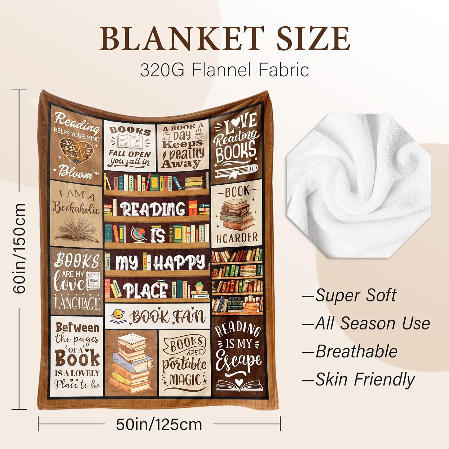 Book Lovers Gifts - Gifts for Book Lovers Women - Gifts for Readers - Reading Blanket - Books Club Librarian Bookworm Bookish Blanket Present for Women - Christmas Graduation - Throw Blanket 50"x60" - Image 5