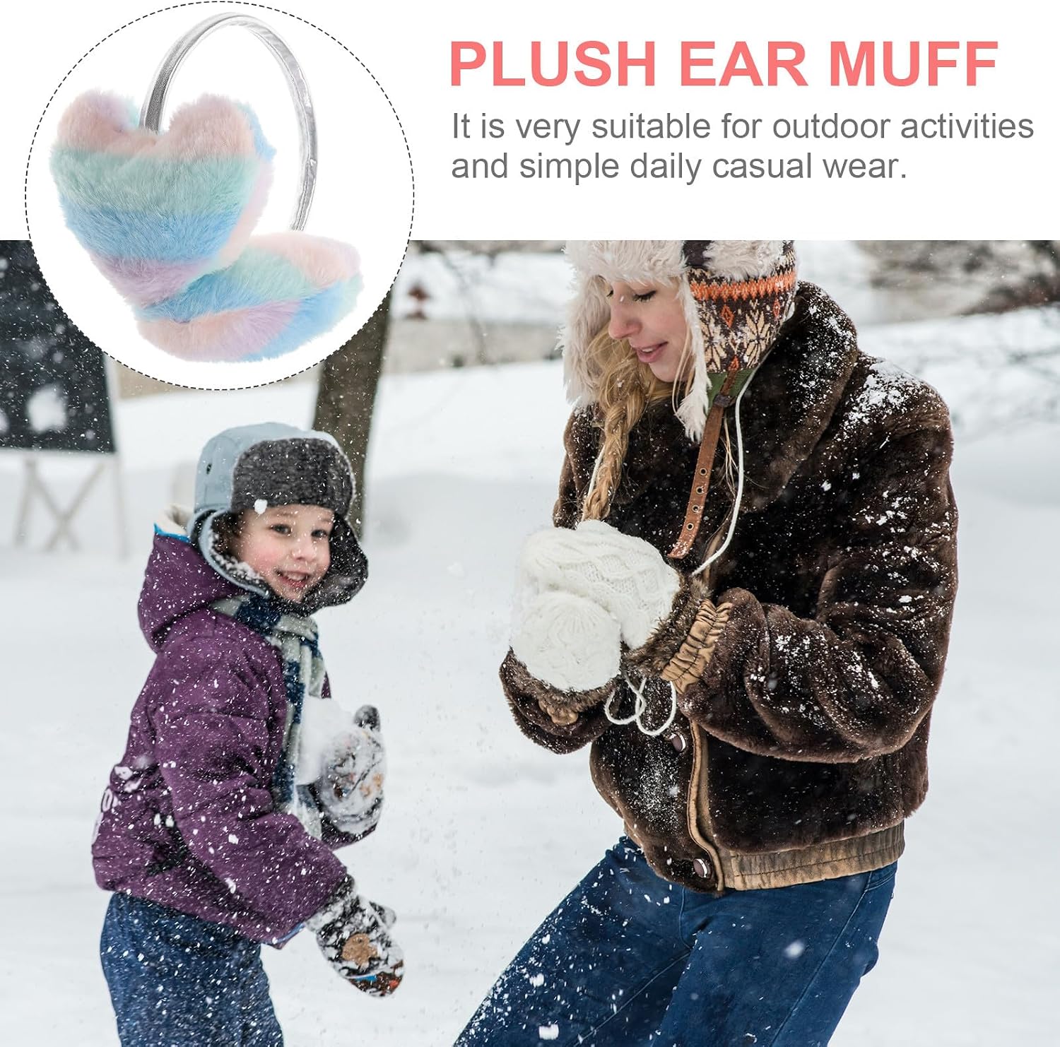 Heart Shaped Plush Ear Muffs Winter Warm Faux Fur Earmuffs Cute Outdoor Cold Weather Ear Covers Soft Furry Earmuffs for Women