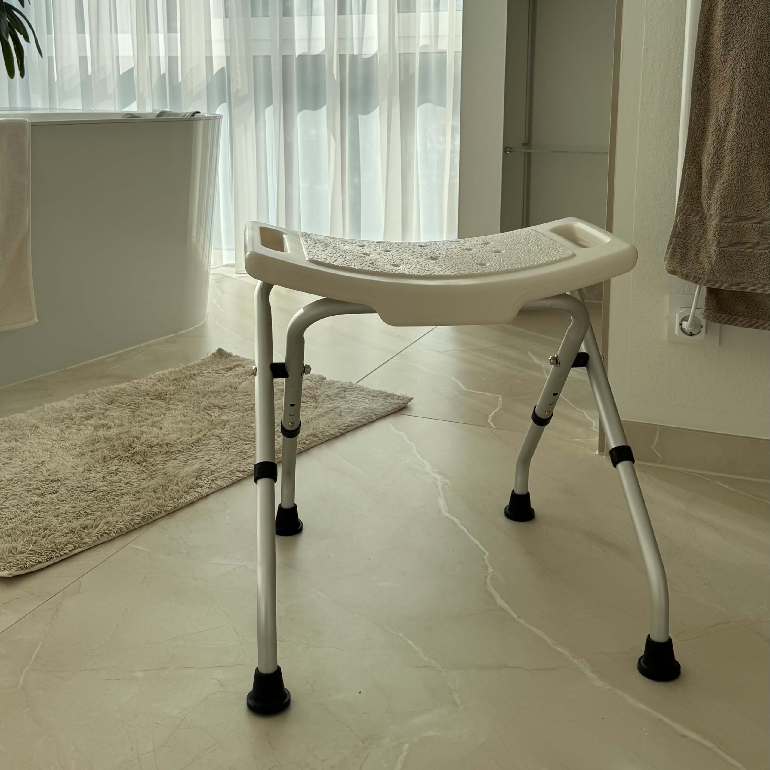 Duschhocker Höhenverstellbar Klappbar Duschstuhl Senioren Weiß Badhocker | Duschhocker 47–51 cm höhenverstellbar, werkzeuglos montierbar als sichere Duschhilfe für Badezimmer und Pflegebereich