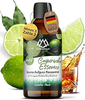 NORDHOLZ® Saunaaufguss [54 Sorten 15ml, 100ml, 250ml] - Sauna Aufgussmittel für intensive & erholsame - Sauna Zubehör (#48 Caipirinha Essence, 100ml)