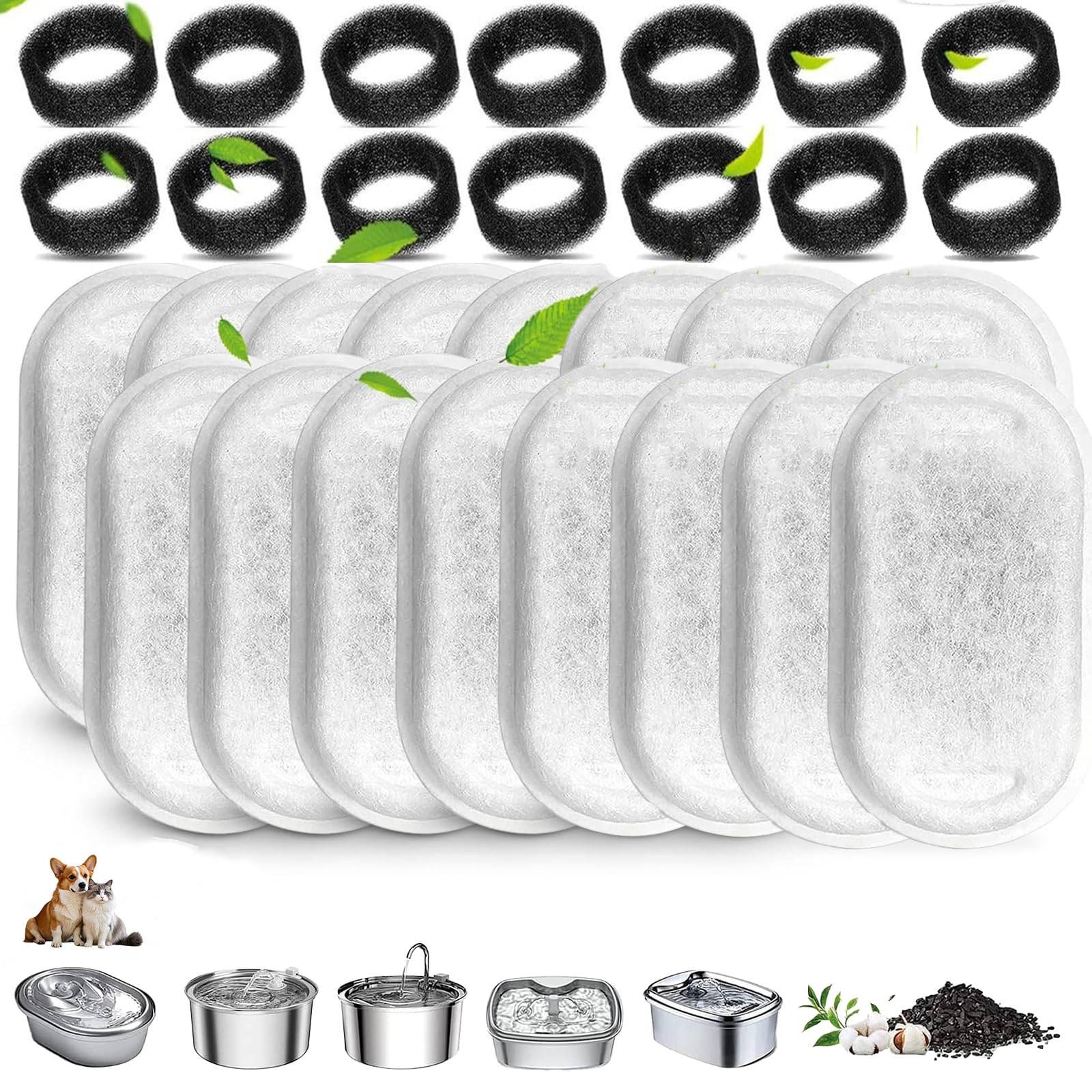 Filtri per Fontana per Gatti, 32 Pezzi Filtri Fontanella per Gatti, Filtro di Ricambio per Fontana, Filtri di Ricambio per Fontana per Gatti in Acciaio Inossidabile 108/3,2 L e 2 l Gatti e Cani