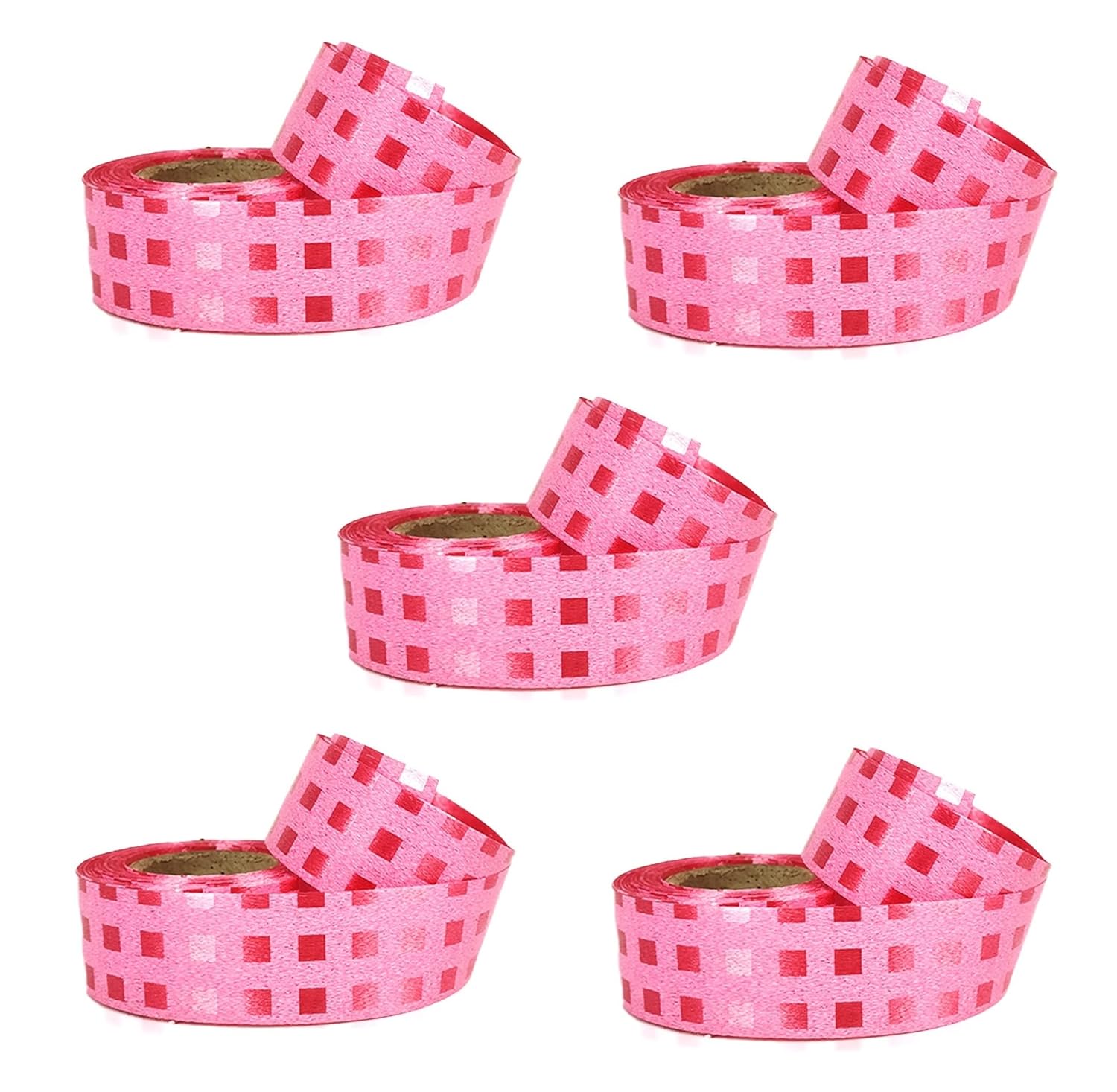 Utkarsh Pack of 5 (2.5cm X 13.6 Meter) Square Box Print Pink Paper