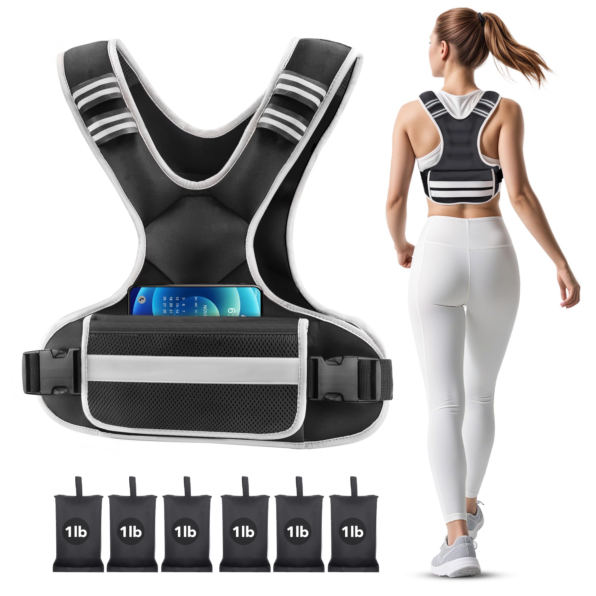 Adjustable Weighted Vest Woman 4-10lb 12-18lb 20-32lb Weighted Vest Men with 6 Ironsand Weights Shoulder Pads and Large