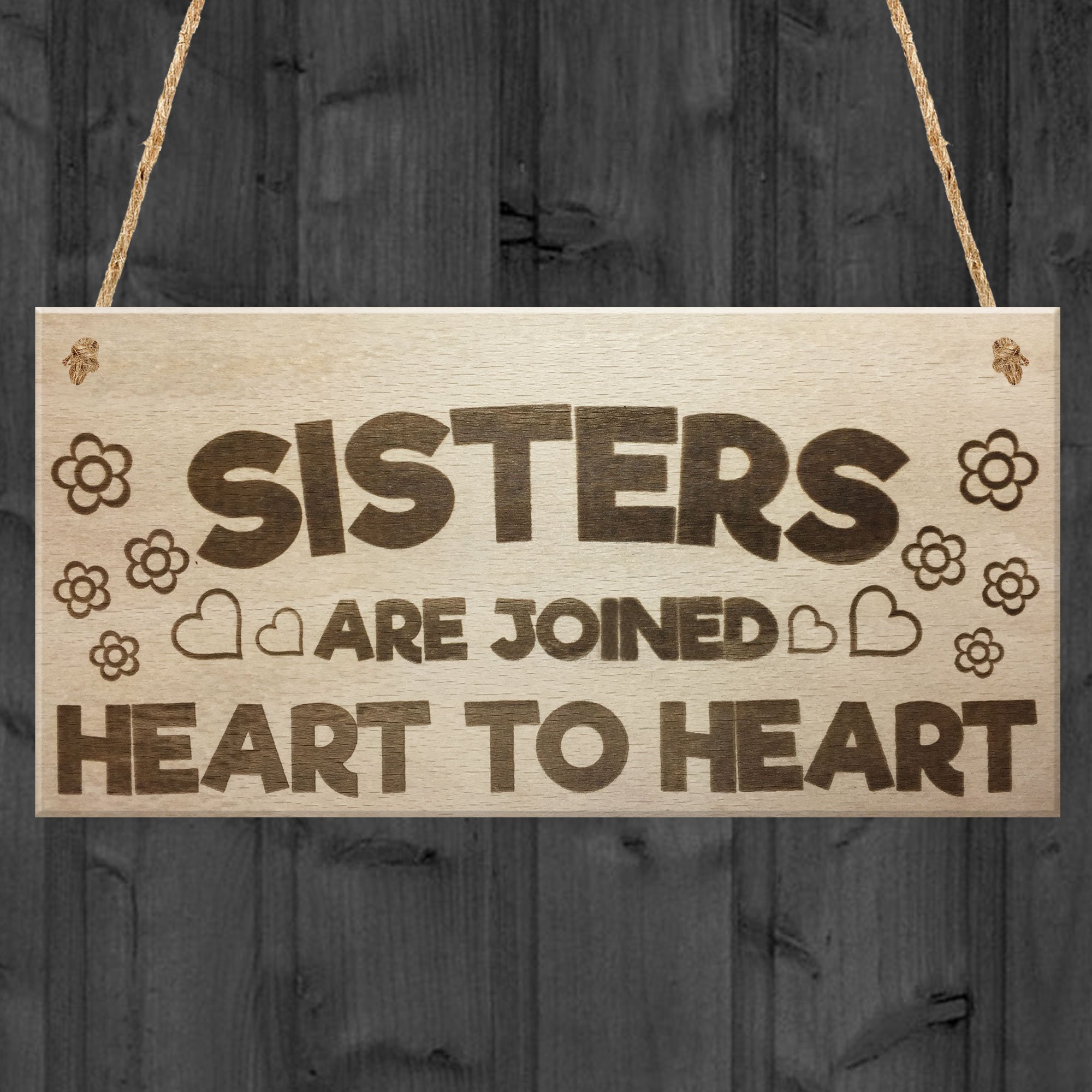 Red Ocean Sisters Are Joined By The Heart Wooden Hanging Plaque Sign Cute Sister Gift