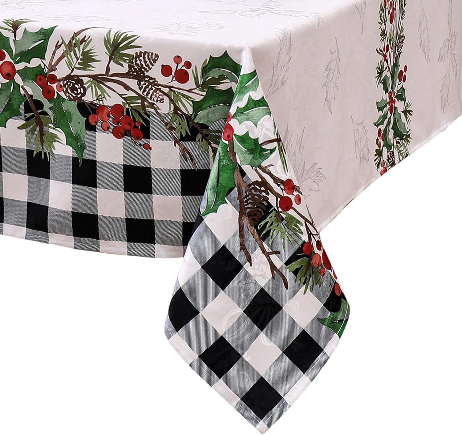 Elrene Home Fashions Holly Farmhouse Charm Buffalo Check Holiday/Christmas Fabric Wrinkle Resistant Rectangle Dining Tablecloth, 60"x120"