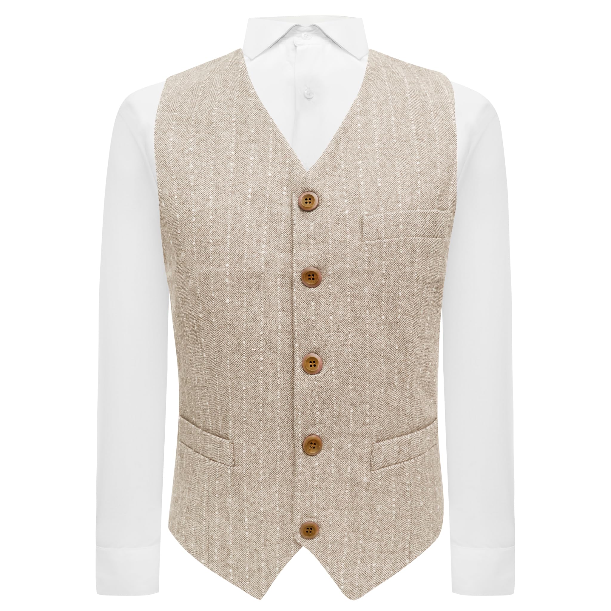 King & Priory Oatmeal Herringbone with Pinstripe Waistcoat - XXXL