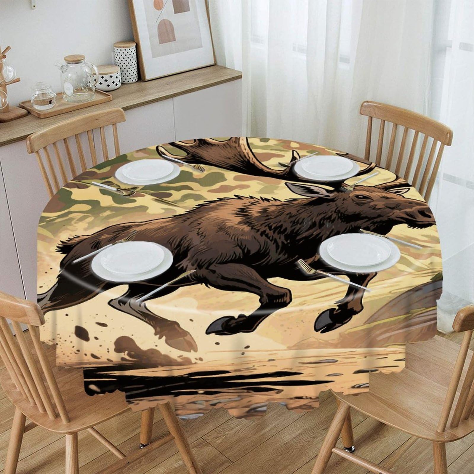 VstaDank Hunting Camo Deer Round Tablecloth Wipeable Round Polyester Tablecloth Waterproof Wrinkle Free Indoor and Outdoor Table Cover 60 Inch Decorative Farmhouse Table Cloth for Dining