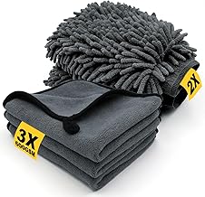 Car Cleaning Kit, 3 x Microfibre Car Cloths & 2 x Microfibre Car Wash Gloves, 600 GSM Microfibre Car Drying for Scratch-Free & Polished, Super Absorbent and Extra Soft, 40 x 30 cm