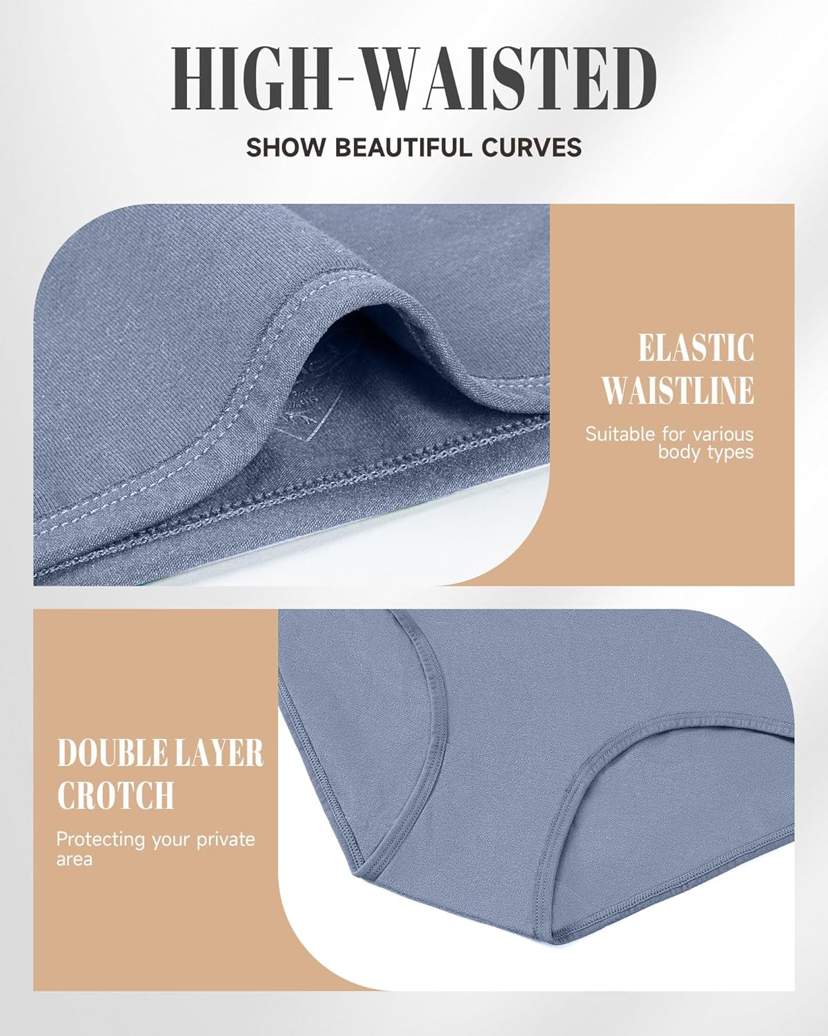 PULIOU Women's High Waisted Cotton Underwear Stretch Briefs Full Coverage Soft Breathable Panties 5 Pack - Image 5