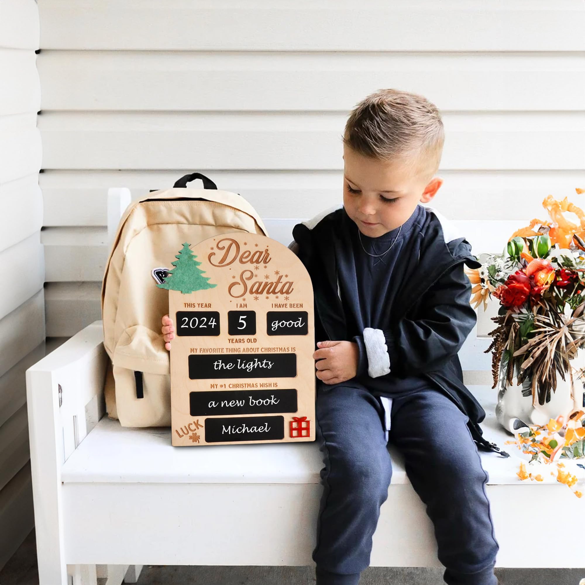 Dear Santa Board - Letter to Santa Sign for Kids, Dry Erase Christmas Wish List with 3 Colorful Chalks