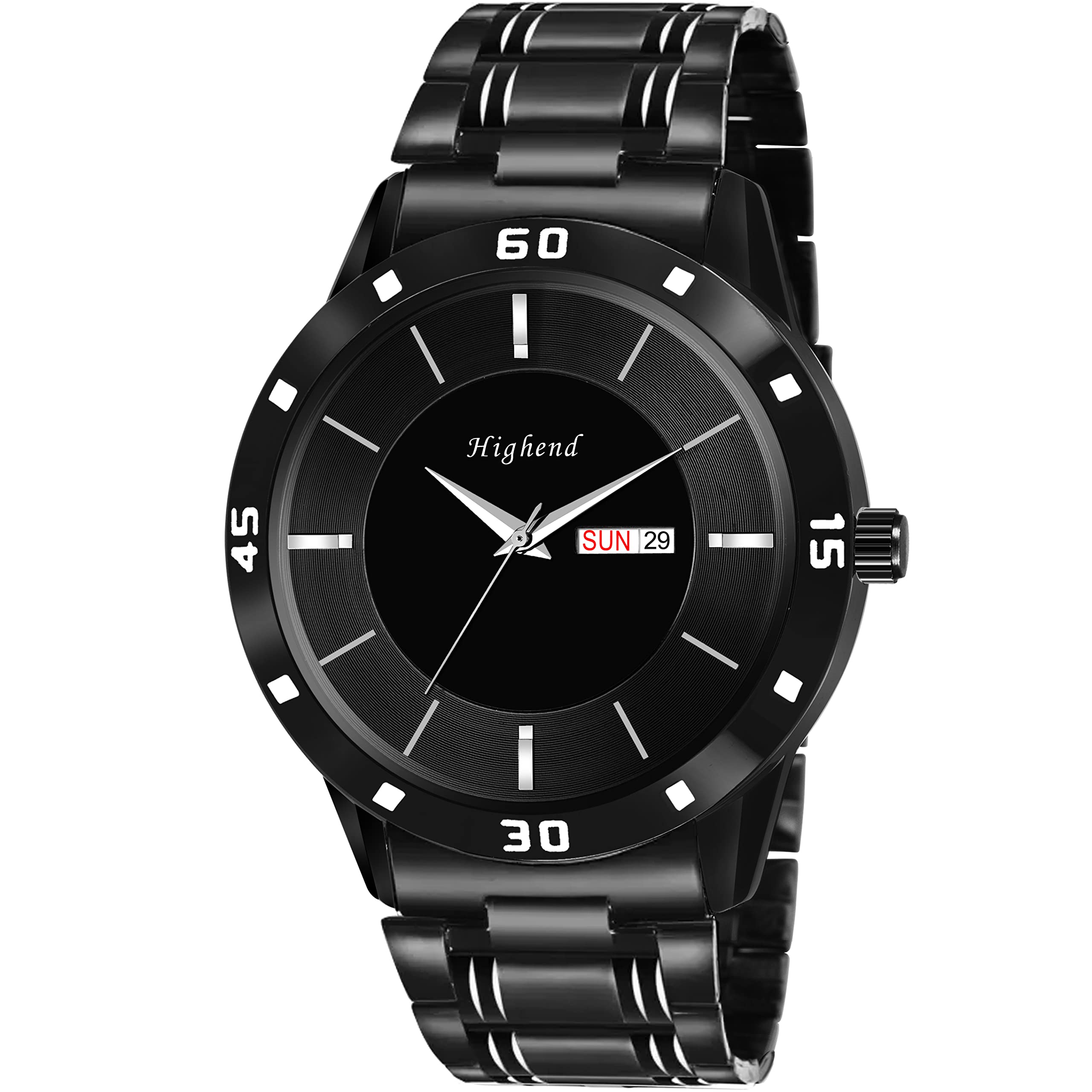Highend HD-GR203 Stainless Steel Round Day & Date Functioning Elegant Black Stylish Boys and Men Hmts Quartz Analog Wrist Watch - for Men (B0BS6W2XLM) Amazon Price History, Amazon Price Tracker
